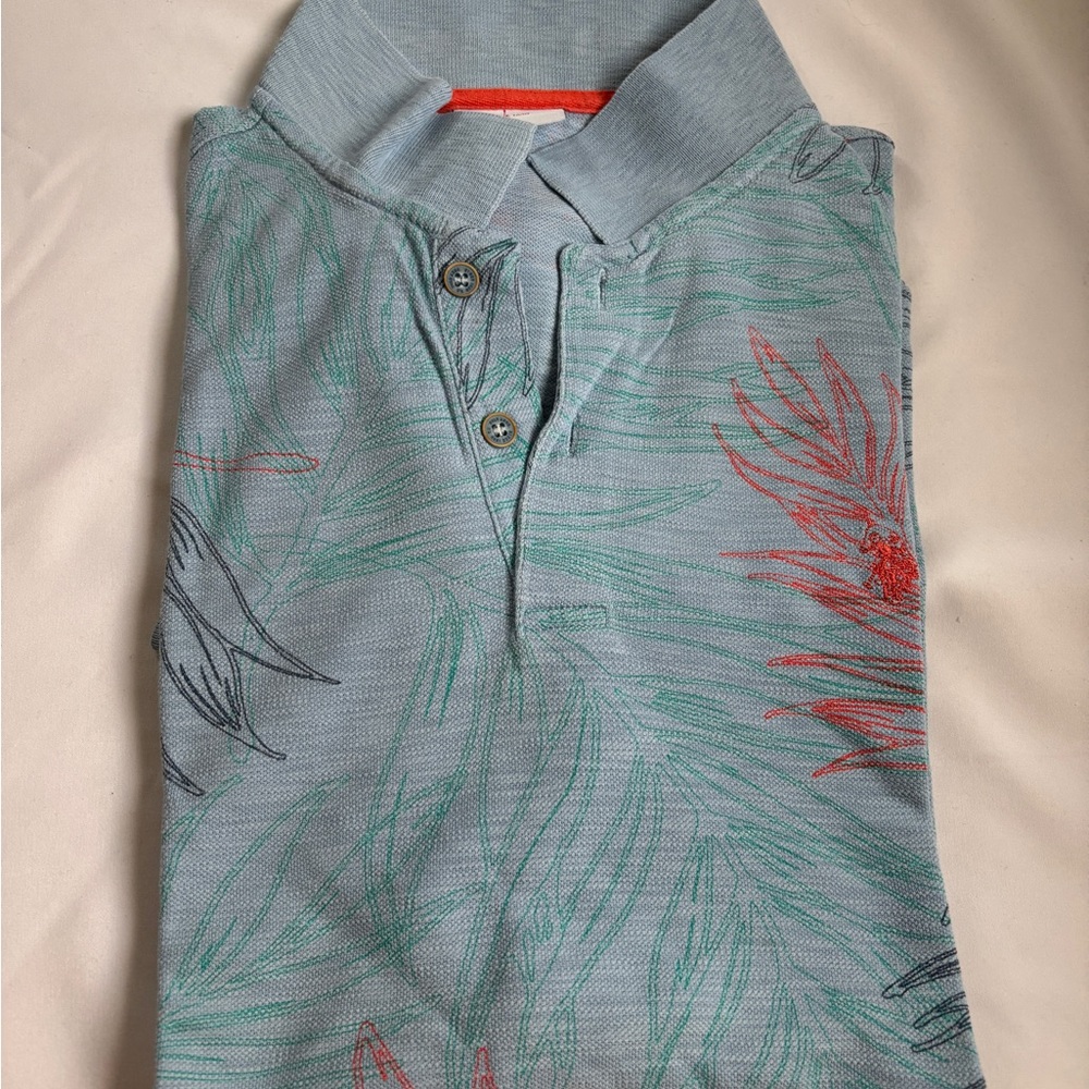 Men’s Floral Patterned Polo Short Sleeve Shirt Size Small Medium
